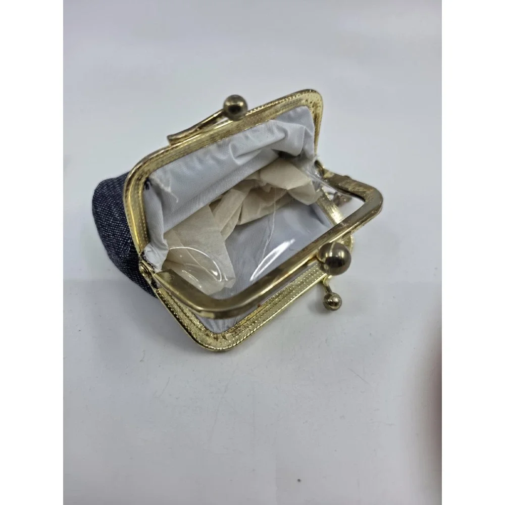 Vintage Jean Style Embroidered Denim Triple Frame Coin Purse Lock Keyring 1974